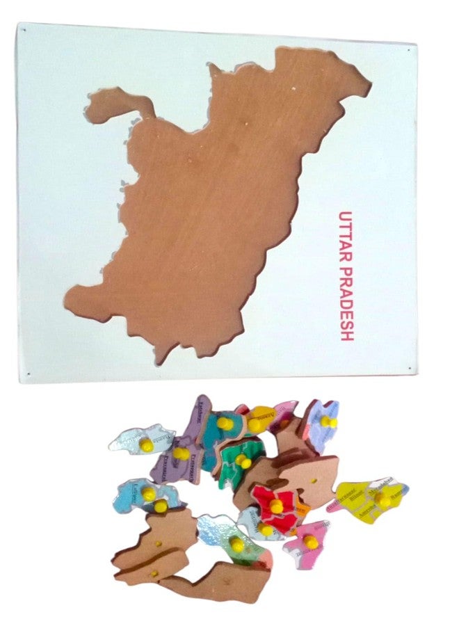 FUTUREZ KEY Uttar Pradesh Map Puzzle, Educational Geography Learning Toy, Colorful Districts with Knobs - Image 3